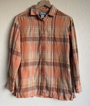 Pendleton Originals 100% Linen Plaid Button Up Shirt Men's Small Orange Outdoors
